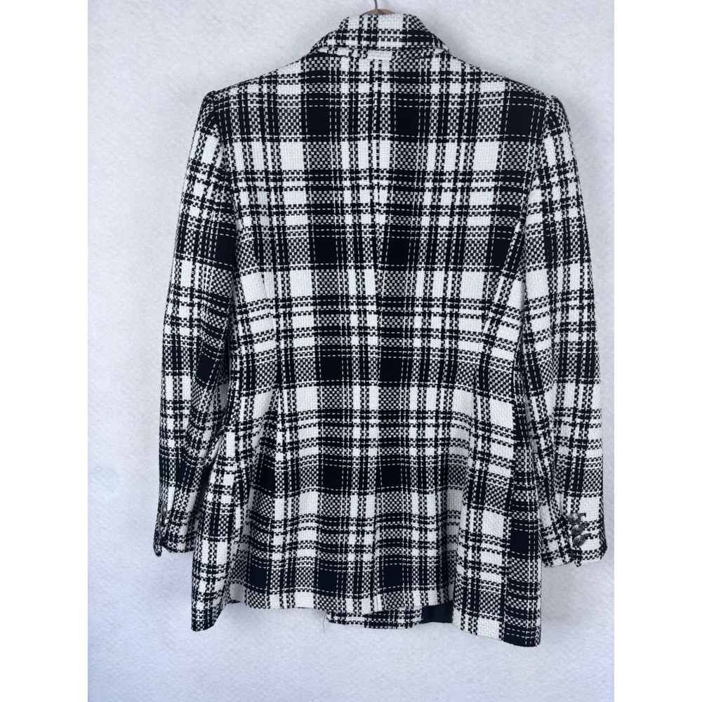 ZARA PLAID TWEED BLAZER, SIZE M, Double Breasted Longline Textured Office - Picture 8 of 8